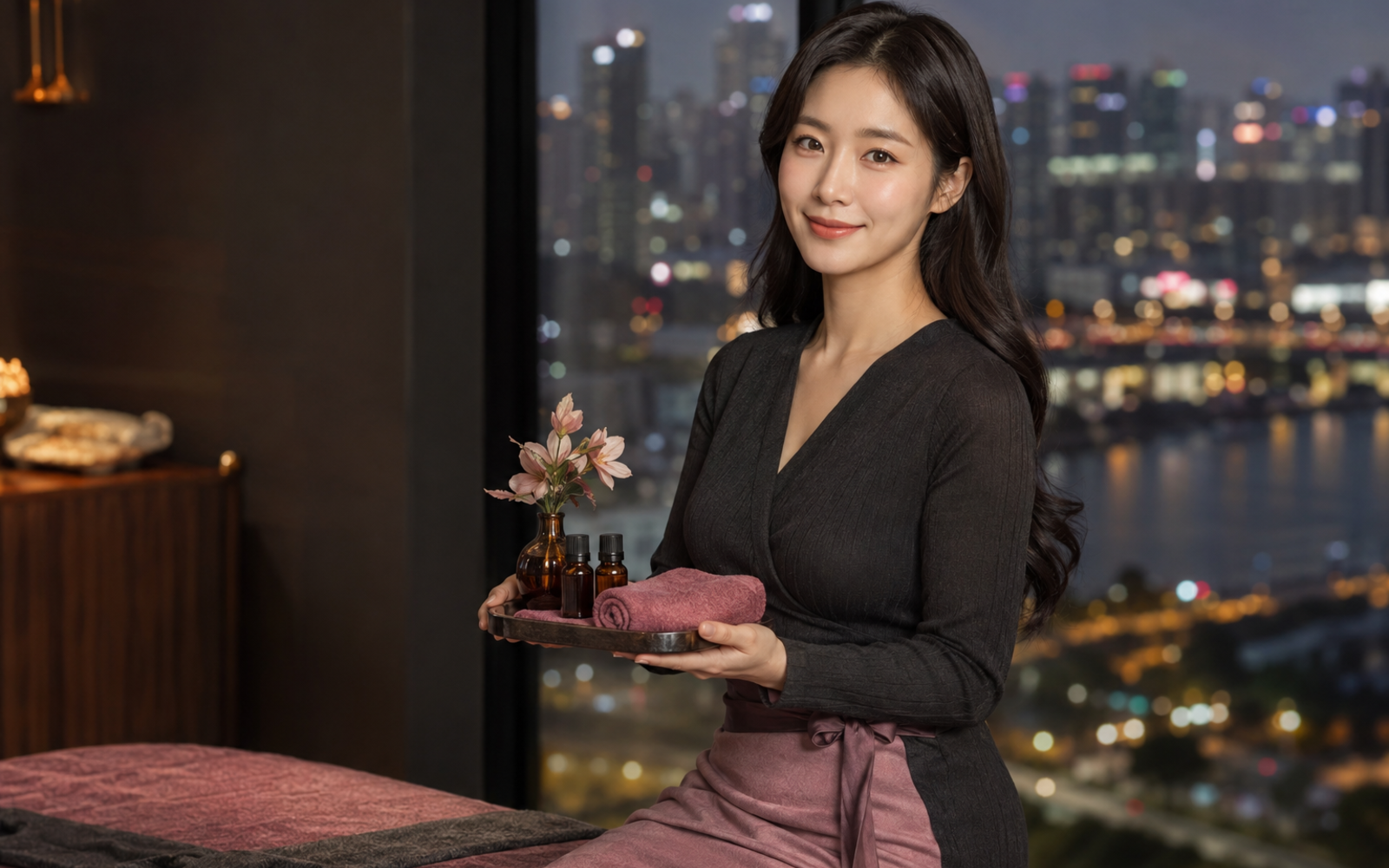 화성 병점 방문 홈케어를 안내하는 젊은 성인 한국 여성 관리사